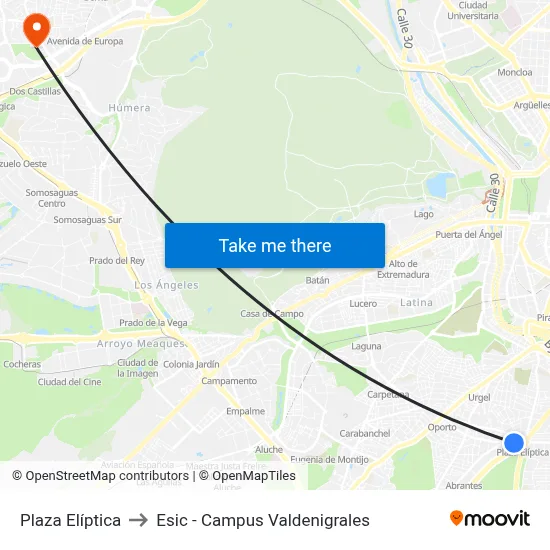 Plaza Elíptica to Esic - Campus Valdenigrales map