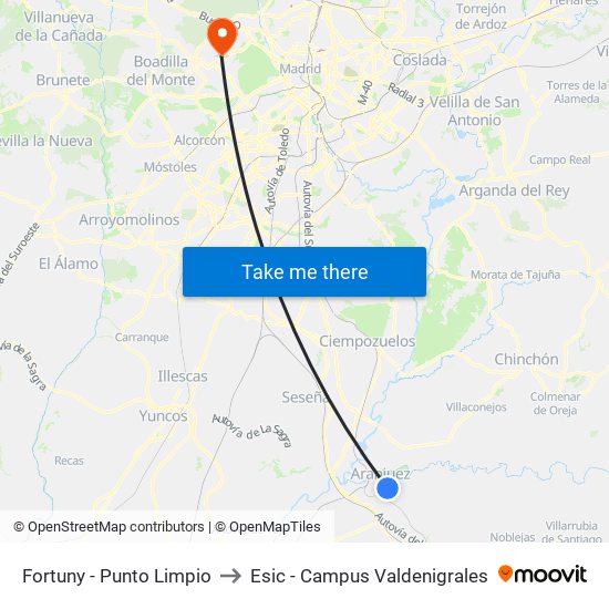 Fortuny - Punto Limpio to Esic - Campus Valdenigrales map