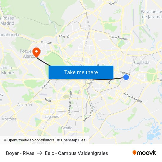 Boyer - Rivas to Esic - Campus Valdenigrales map