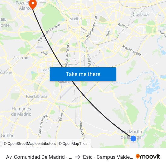 Av. Comunidad De Madrid - Ave María to Esic - Campus Valdenigrales map