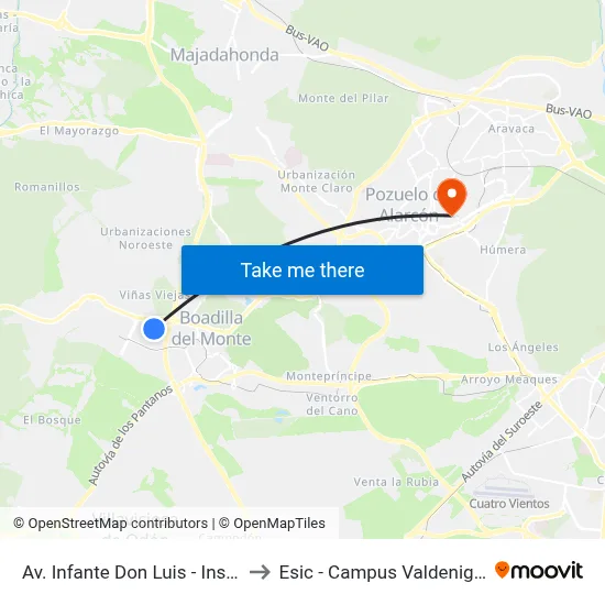 Av. Infante Don Luis - Instituto to Esic - Campus Valdenigrales map