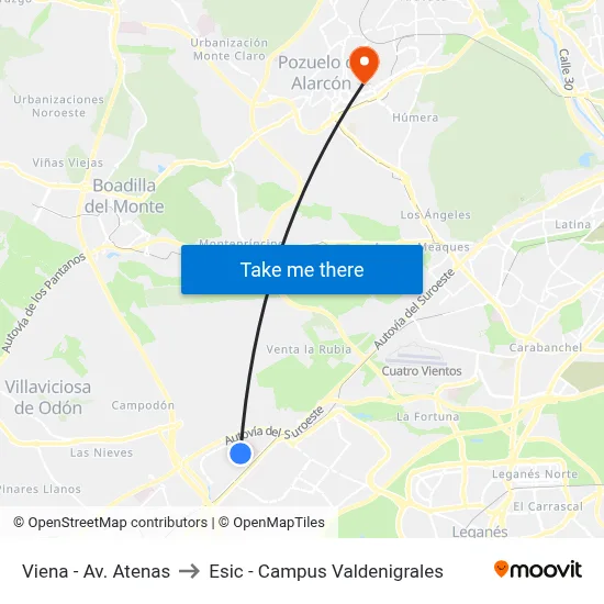 Viena - Av. Atenas to Esic - Campus Valdenigrales map