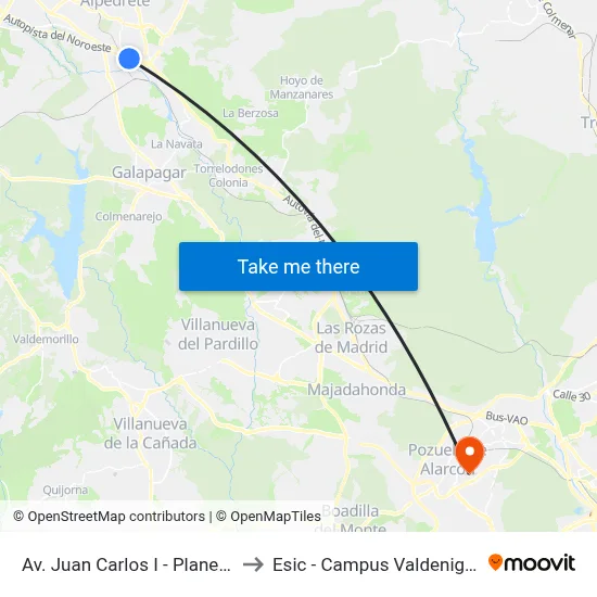 Av. Juan Carlos I - Planetocio to Esic - Campus Valdenigrales map