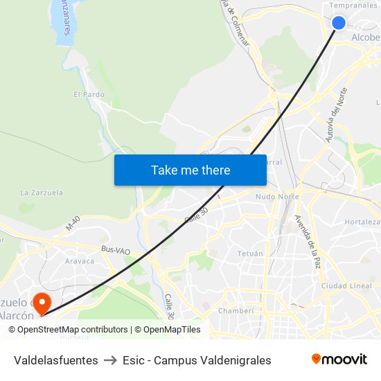 Valdelasfuentes to Esic - Campus Valdenigrales map