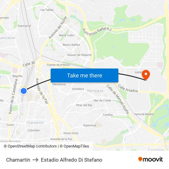 Chamartín to Estadio Alfredo Di Stefano map