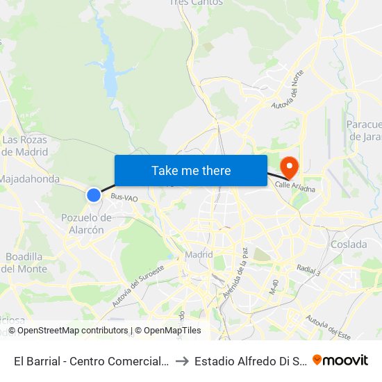 El Barrial - Centro Comercial Pozuelo to Estadio Alfredo Di Stefano map