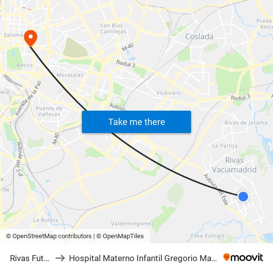Rivas Futura to Hospital Materno Infantil Gregorio Marañón map