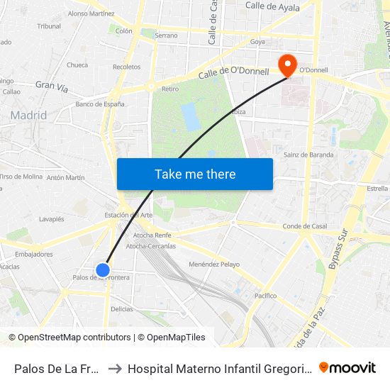 Palos De La Frontera to Hospital Materno Infantil Gregorio Marañón map