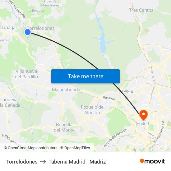 Torrelodones to Taberna Madrid - Madriz map