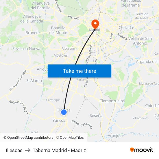 Illescas to Taberna Madrid - Madriz map