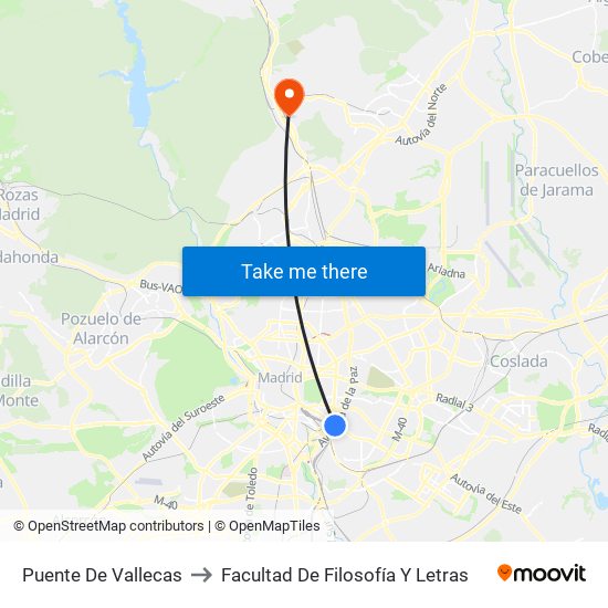 Puente De Vallecas to Facultad De Filosofía Y Letras map