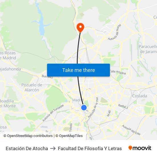 Estación De Atocha to Facultad De Filosofía Y Letras map