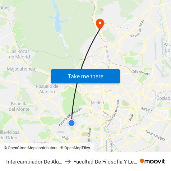 Intercambiador De Aluche to Facultad De Filosofía Y Letras map