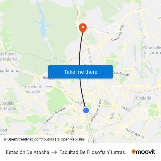 Estación De Atocha to Facultad De Filosofía Y Letras map