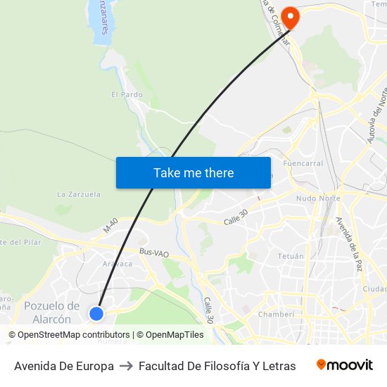 Avenida De Europa to Facultad De Filosofía Y Letras map