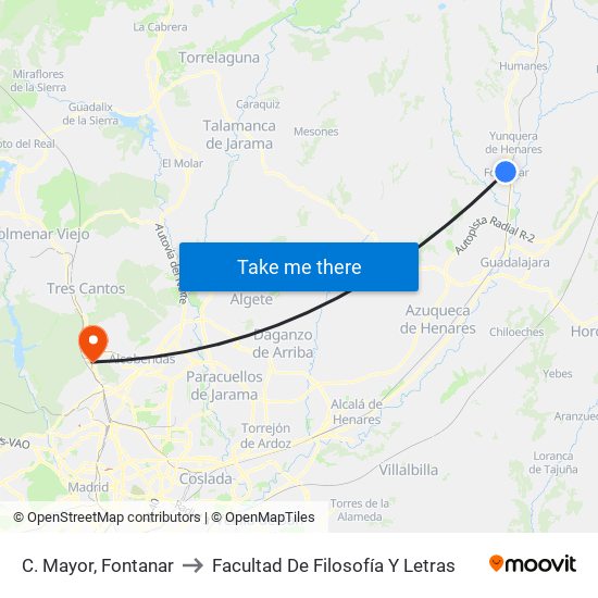 C. Mayor, Fontanar to Facultad De Filosofía Y Letras map