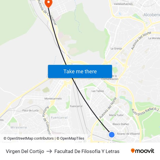 Virgen Del Cortijo to Facultad De Filosofía Y Letras map