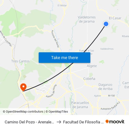 Camino Del Pozo - Arenales, El Casar to Facultad De Filosofía Y Letras map