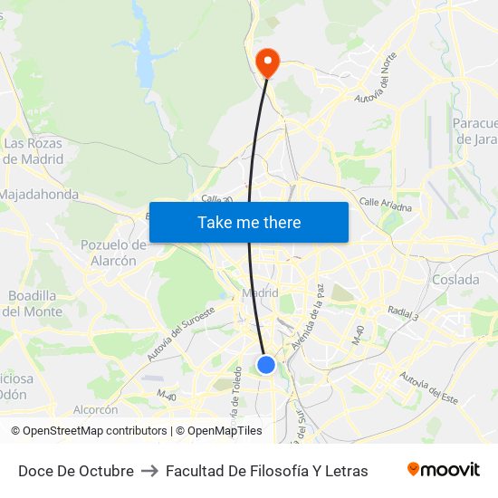 Doce De Octubre to Facultad De Filosofía Y Letras map