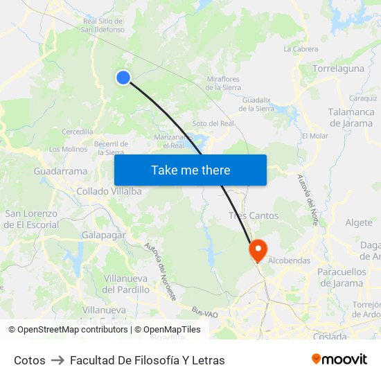 Cotos to Facultad De Filosofía Y Letras map