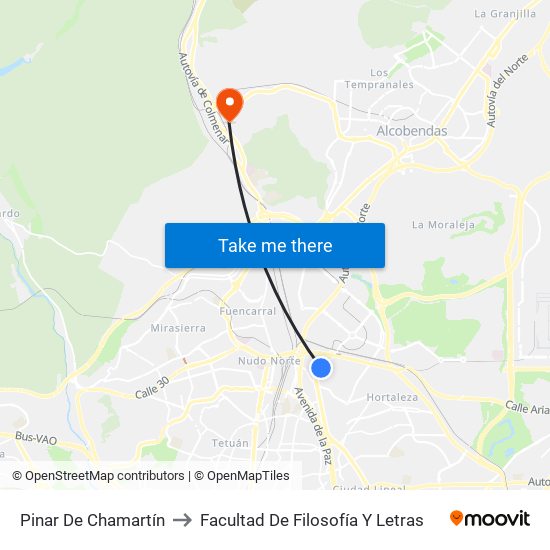 Pinar De Chamartín to Facultad De Filosofía Y Letras map