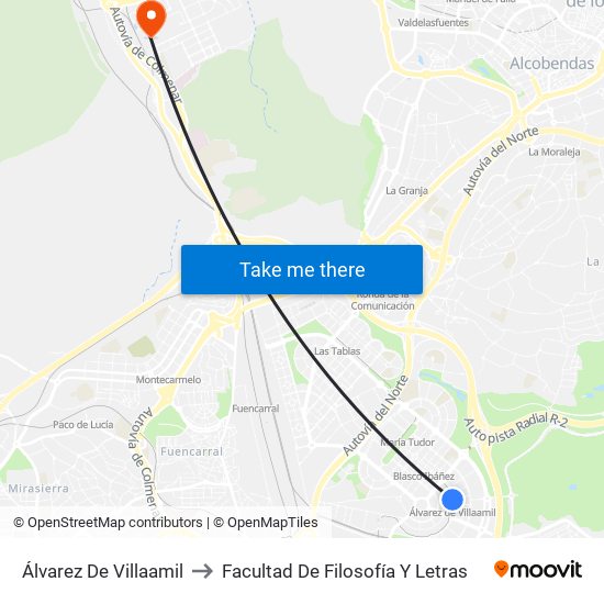 Álvarez De Villaamil to Facultad De Filosofía Y Letras map