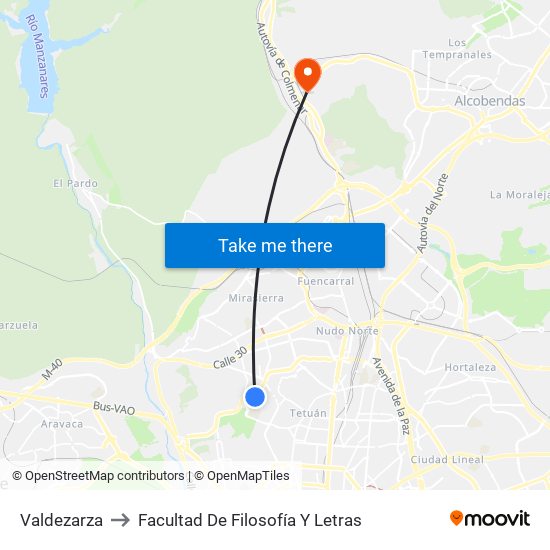 Valdezarza to Facultad De Filosofía Y Letras map