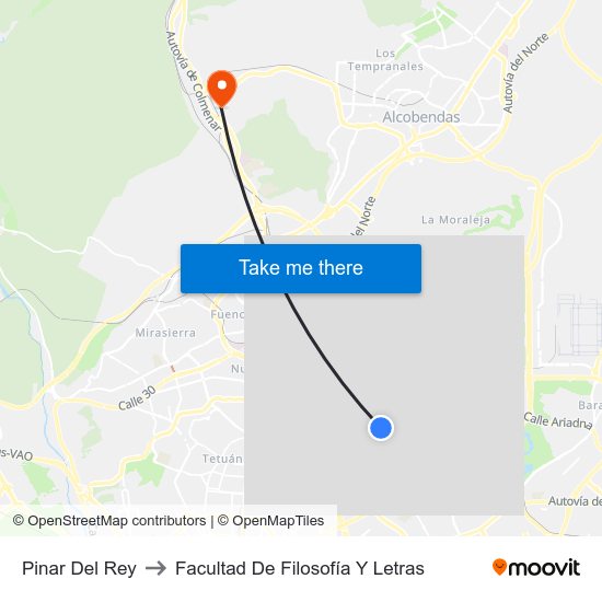 Pinar Del Rey to Facultad De Filosofía Y Letras map