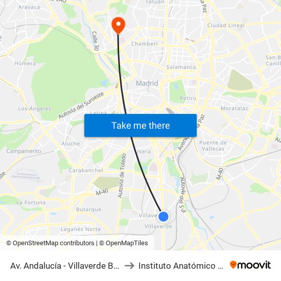 Av. Andalucía - Villaverde Bajo Cruce to Instituto Anatómico Forense map
