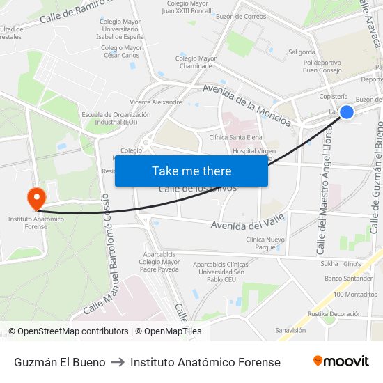 Guzmán El Bueno to Instituto Anatómico Forense map