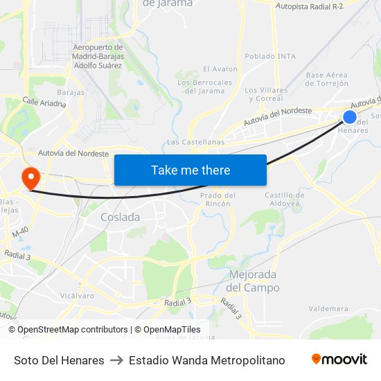 Soto Del Henares to Estadio Wanda Metropolitano map