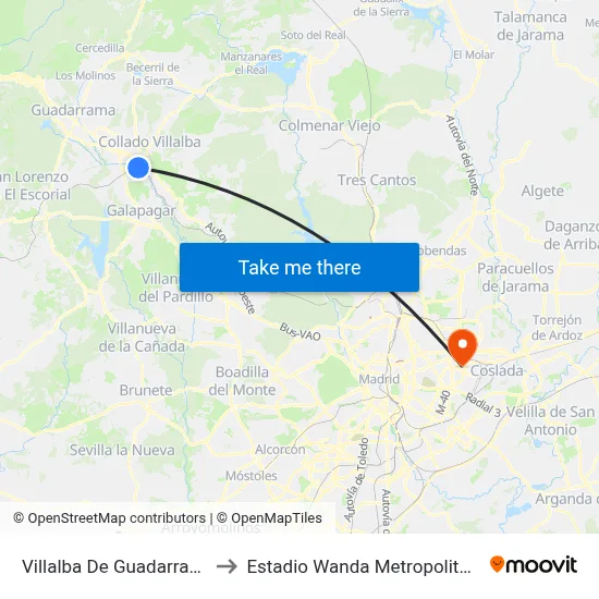 Villalba De Guadarrama to Estadio Wanda Metropolitano map