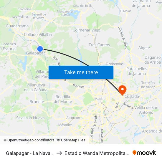 Galapagar - La Navata to Estadio Wanda Metropolitano map