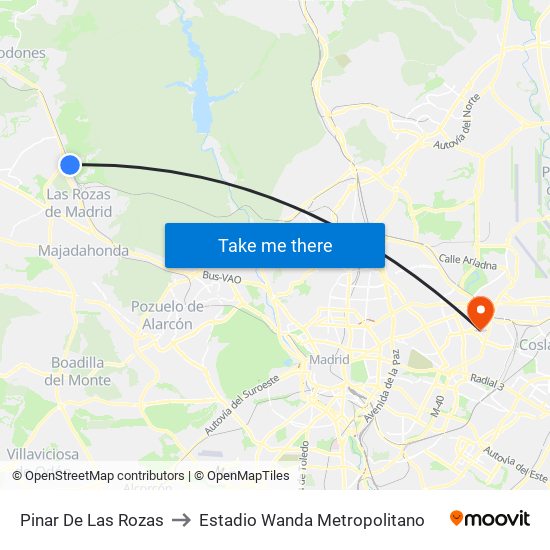 Pinar De Las Rozas to Estadio Wanda Metropolitano map