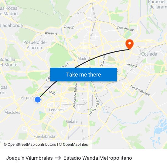 Joaquín Vilumbrales to Estadio Wanda Metropolitano map