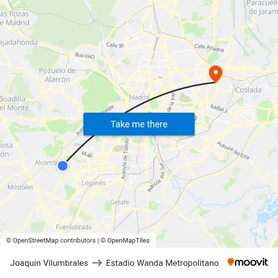 Joaquín Vilumbrales to Estadio Wanda Metropolitano map