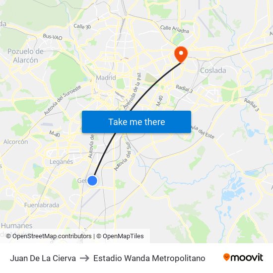 Juan De La Cierva to Estadio Wanda Metropolitano map
