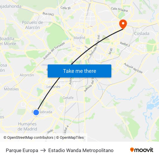 Parque Europa to Estadio Wanda Metropolitano map