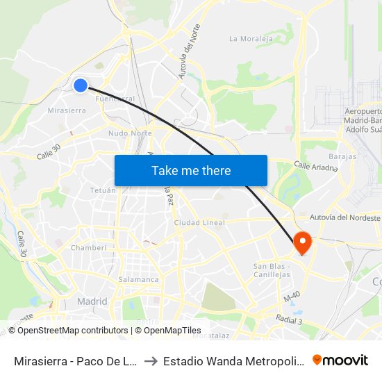 Mirasierra - Paco De Lucía to Estadio Wanda Metropolitano map