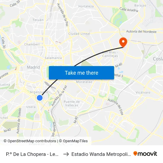 P.º De La Chopera - Legazpi to Estadio Wanda Metropolitano map