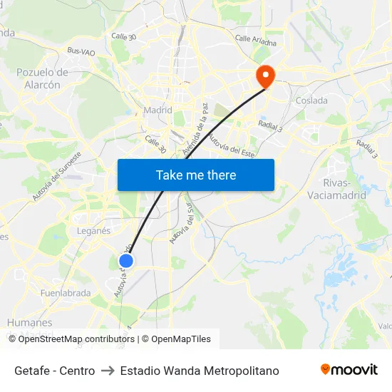 Getafe - Centro to Estadio Wanda Metropolitano map