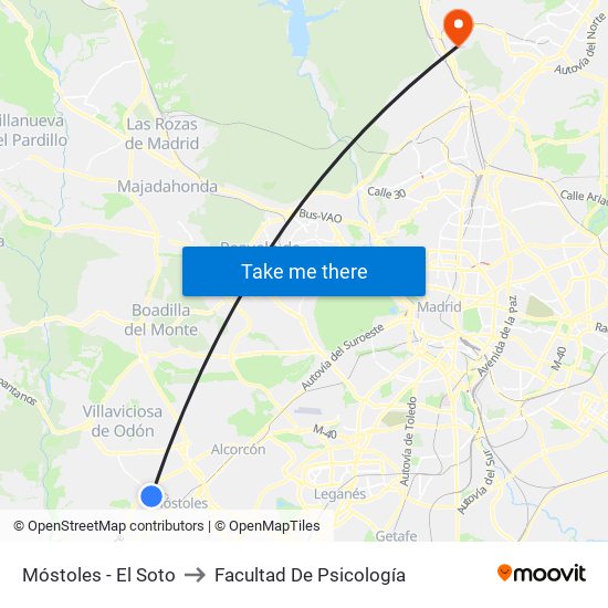 Móstoles - El Soto to Facultad De Psicología map