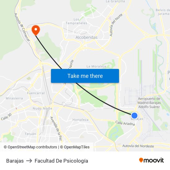 Barajas to Facultad De Psicología map