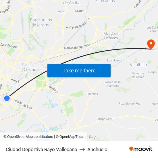 Ciudad Deportiva Rayo Vallecano to Anchuelo map