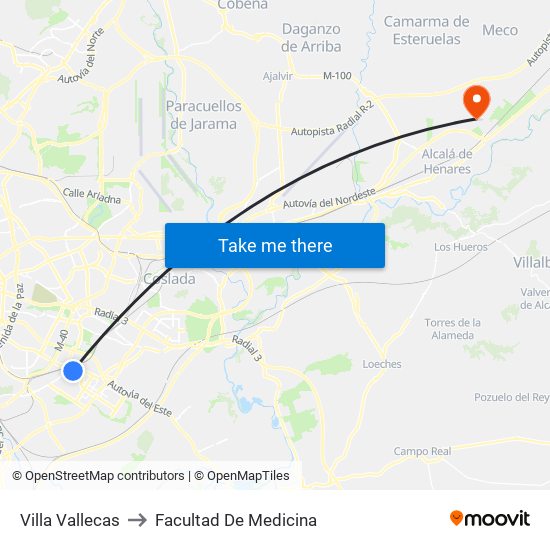 Villa Vallecas to Facultad De Medicina map