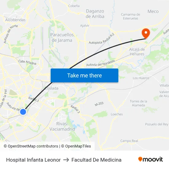 Hospital Infanta Leonor to Facultad De Medicina map