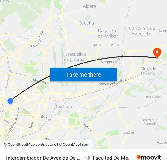 Intercambiador De Avenida De América to Facultad De Medicina map