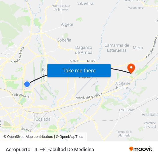 Aeropuerto T4 to Facultad De Medicina map