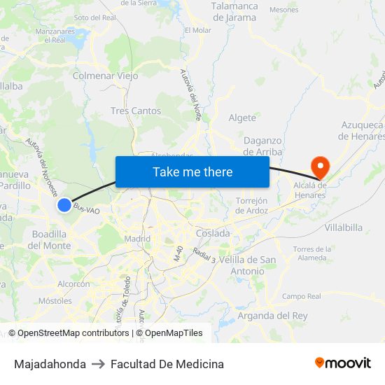 Majadahonda to Facultad De Medicina map