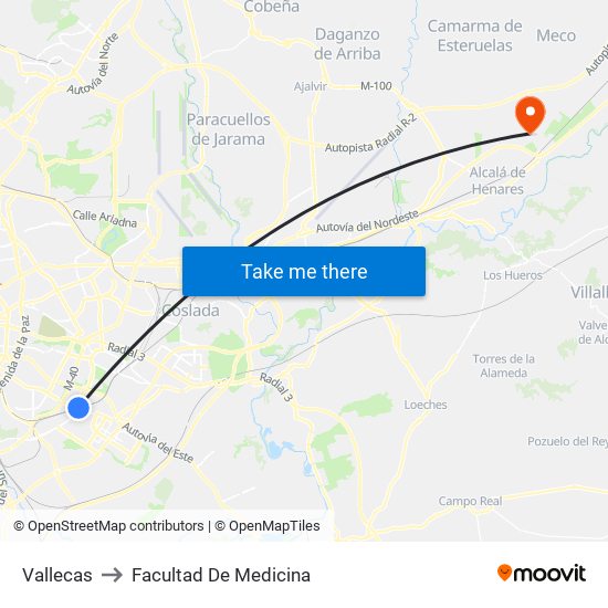 Vallecas to Facultad De Medicina map